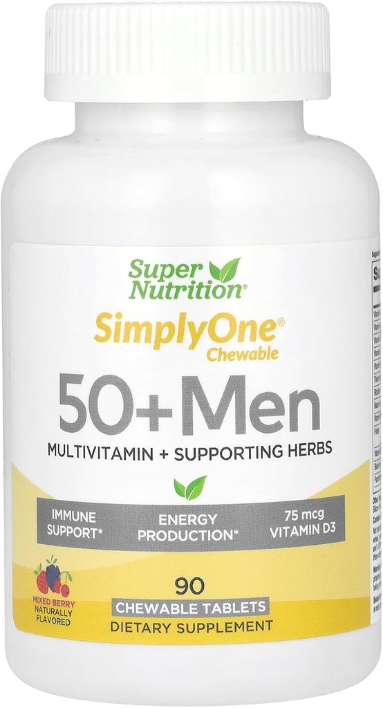 SuperNutrition Multi-Vitamin voor mannen 50+, High-Potency, One/Day Chewable Tablets, 90 Day Supply Wild Berry 90 Tel (Pack of 1)