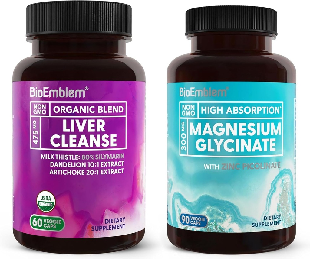 BioEmblem Magnesium Glycinate con Zinc + BioEmblem USDA Organic Liver Cleanse
