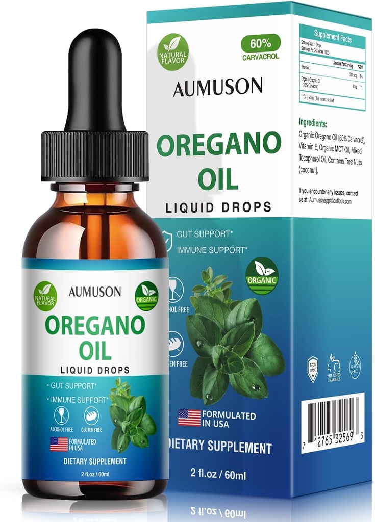Oregano Oil נוזלי טיפות עם Carvacrol,Vitamin E - 6 חודשים אספקת שמן Oregano Drops Tincture Extracts, ניקוי, Detox, Immune Support, העיכול בריאות - טהור שמן Oregano שמן 2oz