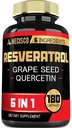 6in1 Trans Resveratrol dodatek s Grape Seed, Mléko Thistle, a další - Resveratrol 1000mg - Podpory pro imunitní systém, srdeční zdraví, Body Management - 180 Kapsle