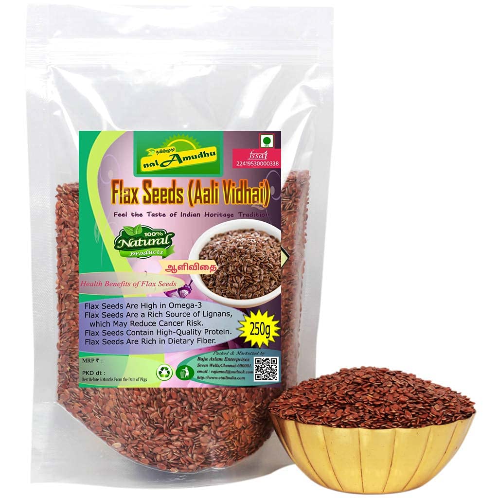 nalAmudhu Raw Unroasted Brown Flax Seeds עם ערכים תזונתיים גבוהים 250g