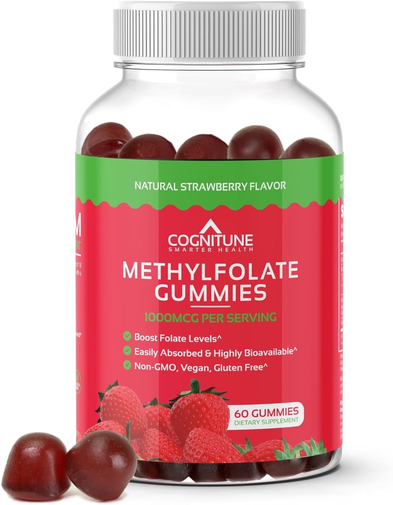 CodiumTium Methyl Filate Gammies - ง่ายต่อการใช้ High Potync L-Metylfoate, Follow Supplement สําหรับสมอง, heart & Immunity, Srawberry Flavor, Not-GMO, GNMO, GLN, Gluten-