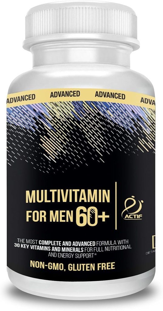 Actif Multivitamin til mænd Alder 60 + med 30 Økologiske vitaminer og økologiske urter, non-GMO, Made in USA, 120 Greve