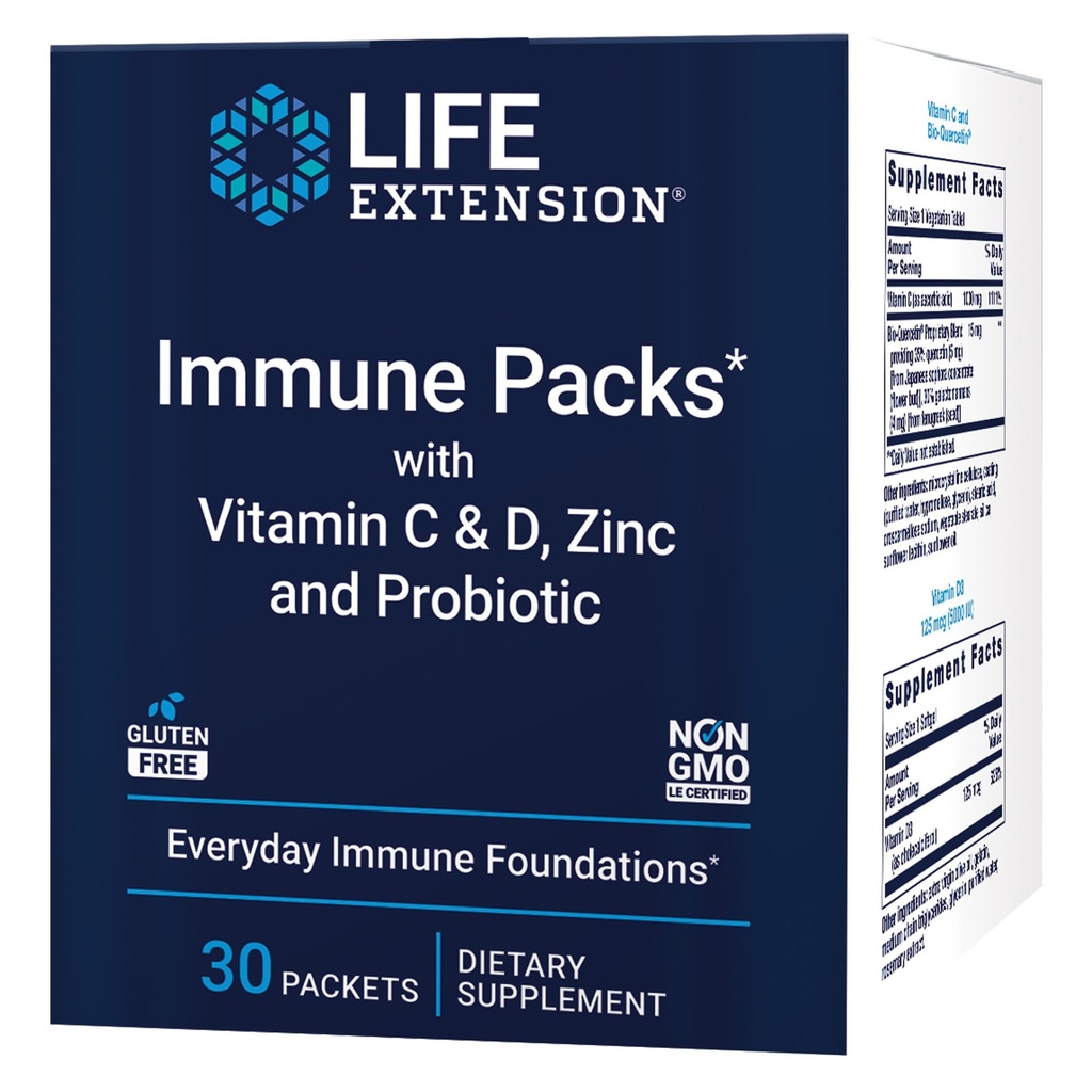 Life Extension - Immune Packs with Vitamin C & D, Zinc and Probiotic (30 Packs)