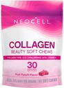 NeoCell Collagen Beauty Soft Chews C bitaminarekin eta azido hialuronikoarekin, Ile, Azal eta Nail Osasunerako, Fruit Punch, Soft Chews, 60 Count, 1 Bag