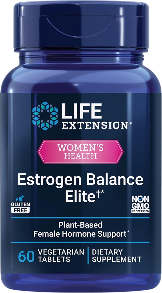 Life extension Estrogen Balance Elite, Menopause Support supplement, Hormone Balance, hot Flashes, night Sweats, Vaginal Dryness, Gluten-Free, Non-GMO, Vegetarian, 60 Tablets.