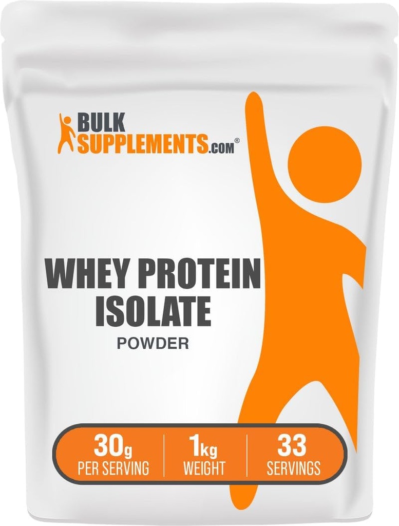 BulkSupplements.com Wei Proteïne Isolaat Poeder - Ongearomatiseerde Wei Proteïne Poeder, Voedingssupplement - Glutenvrij, 30g per portie, 1kg (verpakking van 1)