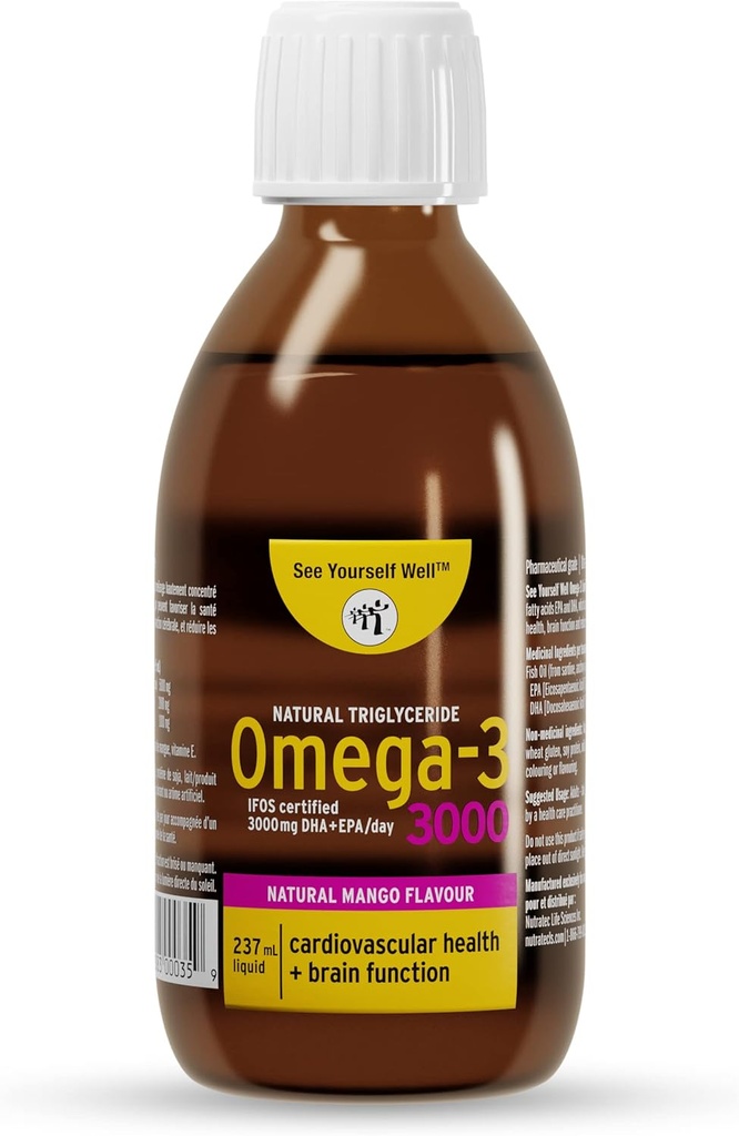 Liquid Omega 3 Fischöl - Hohe Potenz. Fördert Gehirn, Auge, Herz und Immune Gesundheit. Natürliches Triglycerid. 237ml / 8oz - 48 Servierungen. Mango