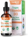 LIQUIDHEALTH Vitamiin D3 4000 RÜ, USDA orgaaniline D-vitamiini vedelikutilgad täiskasvanutele ja lastele, Vegan D-vitamiin immuunsüsteemi toetamiseks, luude tervis, meeleolu tugi, tervislik nahk - valmistatud USAs (2 oz)