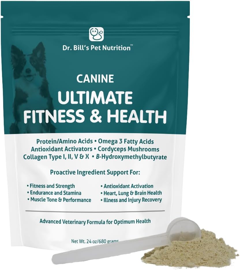 Dr. Bill Canine Ultimate Fitness & Health Vitamins for Dogs | Multivitamina per cani w/Coenzima Q-10, vitamina E, vitamina D-3, biotina, acido folico, acido ialuronico Vitamine e integratori 680g