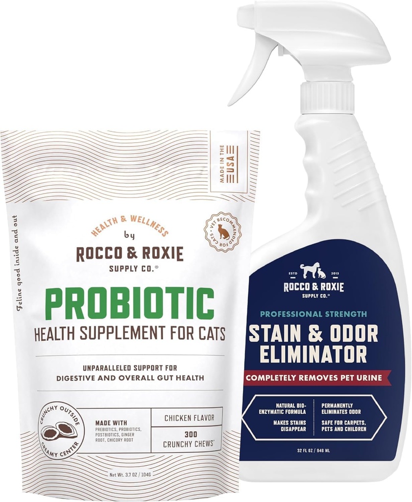 Rocco & Roxie Cat Probiotic 보충제 및 얼룩 및 냄새 제거제 번들