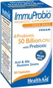 HealthAid ImmuProbio 60 Caps - 50 Billion CFU with Prebiotic, once Daily, Acid " Bile Resistant Strains, Vegan