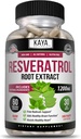 Kaya Naturals - Resveratrol Capsules - Antiaging Addition - Antioksidantai su smegenų palaikymu - Maksimalus privalumas - 60 Veggies Capsules