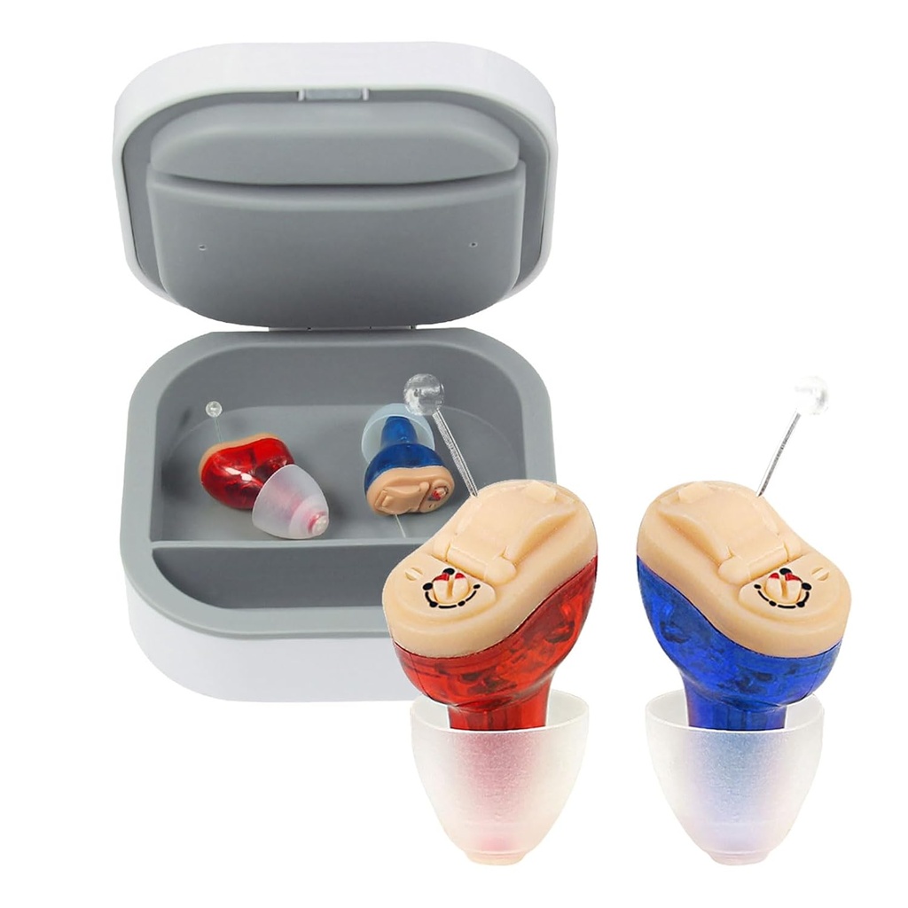 CIC Hearing aids for Seniors, Near-Invisible Hearing Amplifiers Pair, ITC Hearing Aid Nano Technology for Adults Mild Moderate Hearing Loss, Small Tiny (Pair Red Blue) ZHONDGE (ZDC-901A)