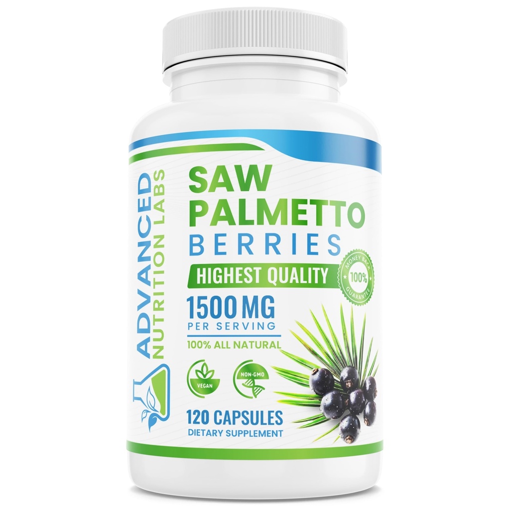 Saw Palmetto Berries & Extract - 1500 mg Saw Palmetto Supplement for Men & Women - DHT Blocker for Hair Growth, Prostate Support & Urinary Health - 120 Vegan Capsules
