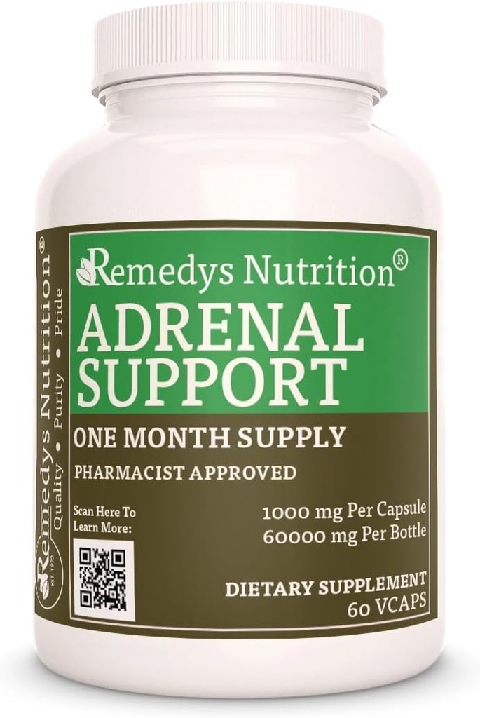 Nutrição da Remedy Suporte Adrenal       , 1.000 mg, 60 Cápsulas Vegan Suplemento Dietário de ervas , Dois meses de fornecimento