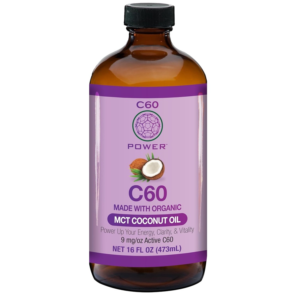 C60 Purple Power Organic MCT Coconut Oil, Organic Cold-Pressed Coconut Oil, 99,99% Pure C60 Carbon Fullerenes (16 унций)