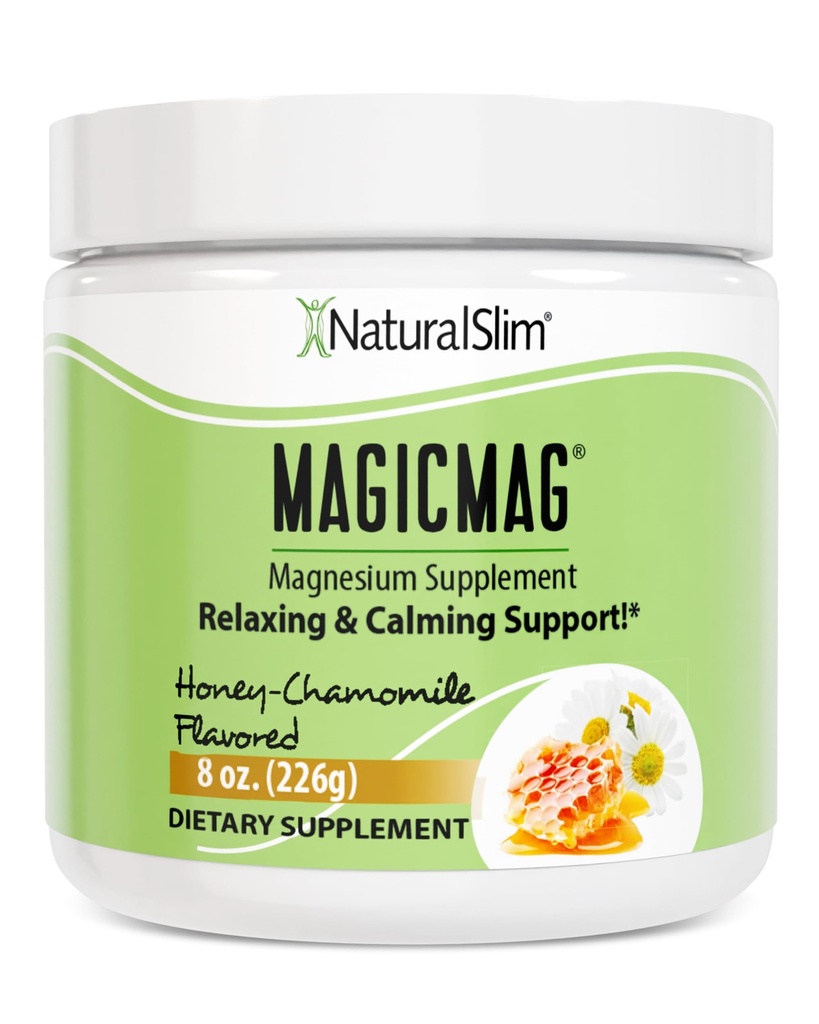NaturalSlim MagicMag Magnesium Citrate Powder for Stress, Constipation, Muscle & Heart Health, Better Rest & Digestive Support, Magnesium Supplement for Women and Men, 8 oz – Honey Chamomile