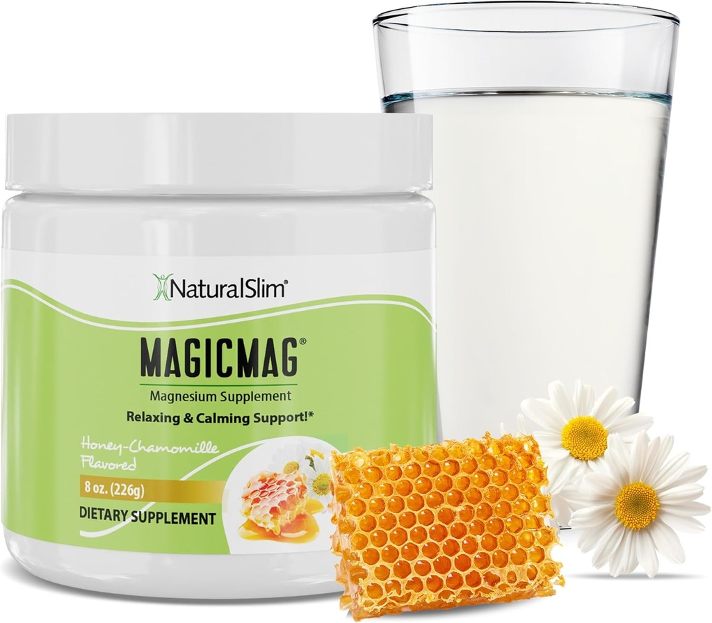 NaturalSlim Magicmag Pure Magnesium Citrate Порошок стресу, запор, м'язи, здоров'я серця і сонник мед ромашка Magnesium Supplement - 8oz Пити суміш (Соло)