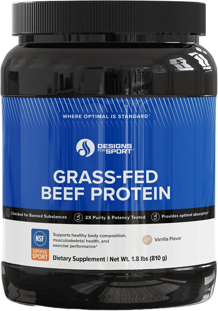 Designs for Sport Beef Protein Powder - NSF Certified for Sport Hydrolized Protein - Nagy mértékben abszorbable with Amino Acids & Collagen Prekurators - Bone Broth Protein for Athletes (Vanilla, 30 szerváció)