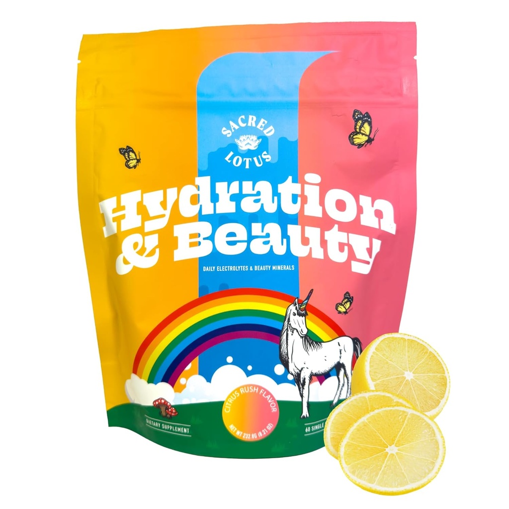 SunLife Organics Hydration & Beauty Powder - Citrus Rush - Electrolyte Drink Mix | Daily Vitamins and Minerals - Magnesium, Vitamin C, and Niacin | Non-GMO | 60 Servings