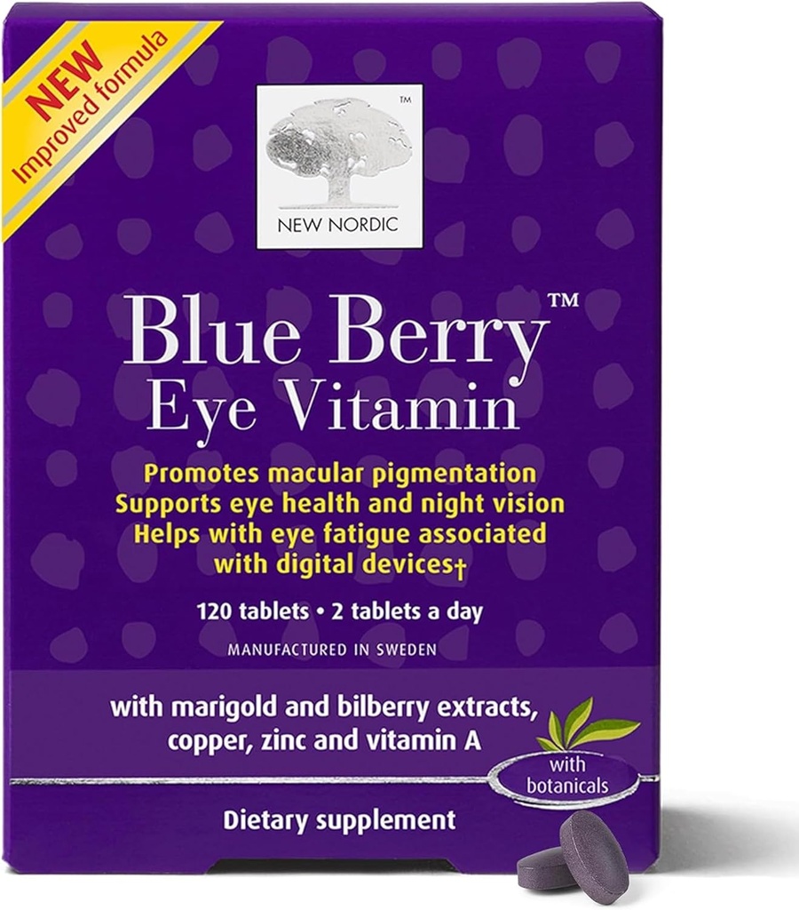 NOVÝ NORDIC Blue Berry Eye Vitamin Lutein dodatek se zinkem, podporuje makulární pigmentace, funkce očí a vidění, 120 tablet (balení po 1)