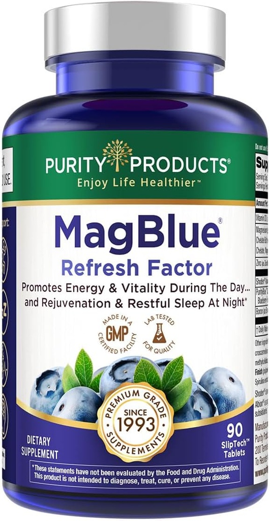 Purezza Prodotti MagBlue Refresh Factor Super Boost - Magnesium Bisglycinate, Shoden Ashwagandha, Vitamina D3, Zinc and Boron - 90 compresse