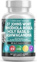 Nutraceutiques propres St Johns Wort Rhodiola Rosea Saint basilic Ashwagandha - Mood Support pour les femmes et les hommes avec vitamine C et extrait de poivre noir - 90 capsules