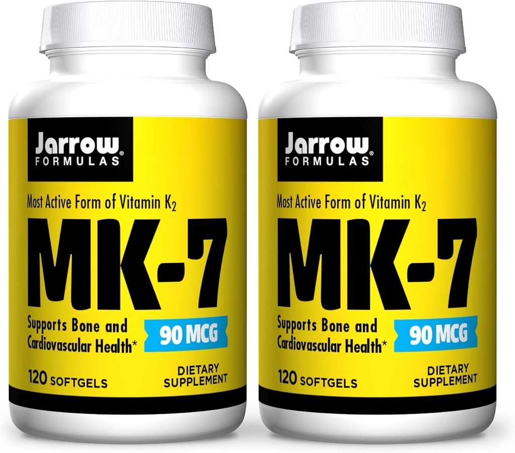 Jarrow Formulas MK- 7 90 mcg - 120 Softgels, Pack of 2 - Superior Vitamin K Produkt til opbygning af stærke ben - understøtter hjerte & hjerte-kar-sundhed - 240 Total Servering
