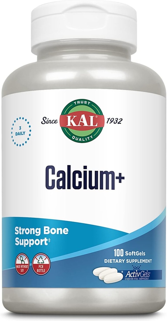 KAL Calcium+ ActivGels 1000mg ← Calcium, Magnesium, Zinc y Vitamina D-3 Silencio Fórmulada para ayudar a apoyar los dientes saludables " Huesos  durable Soy Free ← 100 Softgels