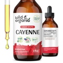 Wild & Organic Cayenne Pepper Drops - Antioxidant & Digestive Support - Capsaicin Supplements - Fast Absorbing Liquid Cayenne Pepper Extract Tincture - No Spicy Aftertaste, Alcohol-Free - 4 fl oz