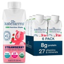 KATE FARMS Organic Kids Nutrition Shake, Strawberry, 8g protein, 27 Vitamins and Minerals, Meal Replacement, Protein Shake, Non-GMO, 8.45 oz (6 Pack)