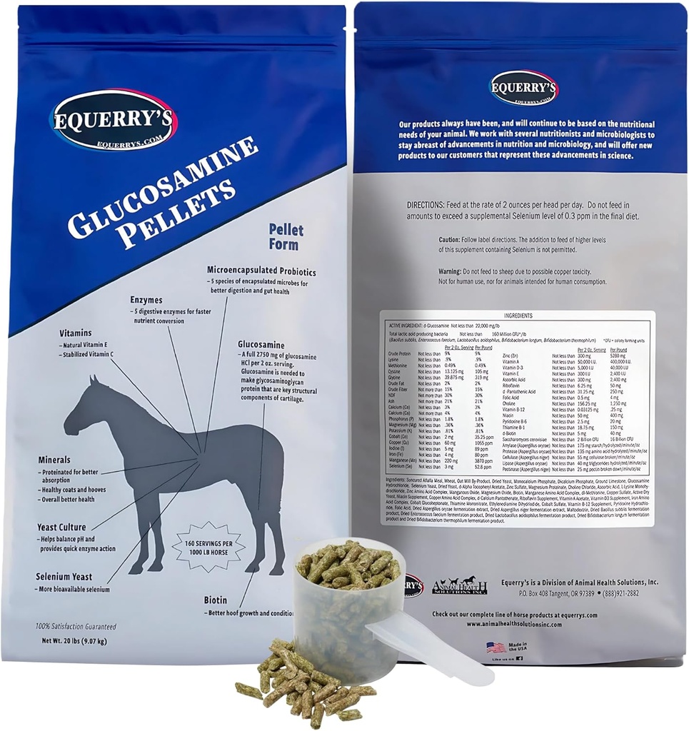 Equerry 's gliukozamino granulės - Bendra parama arkliams su probiotikai, Digive fermentų, vitaminai, ir mineralai - Pagaminta JAV - 20lb