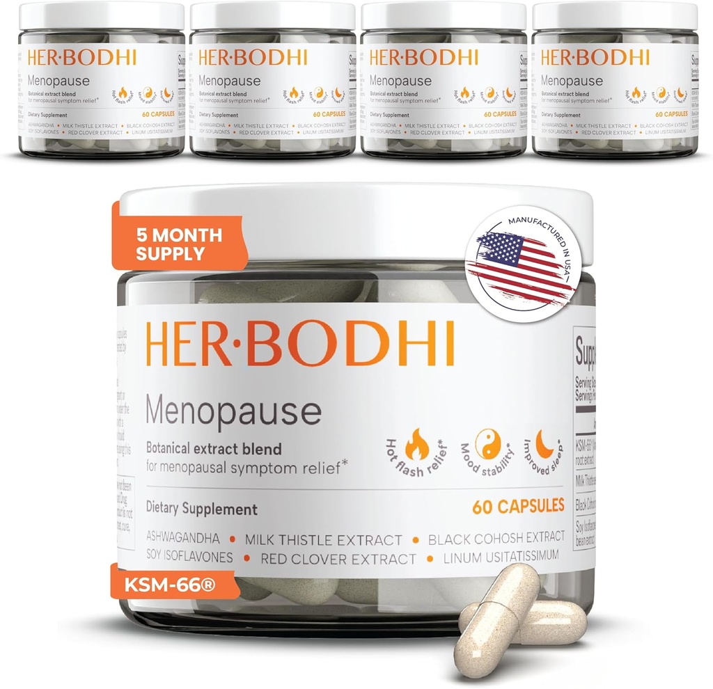 Meno - Menopause Hormonal Balance for kvinder, Østrogen Soja Isoflavoner Menopause Supplement for kvinder, Ashwagandha, Black Cohosh Hot Flash Menopause Relief, Night Sweats Relief 300Caps