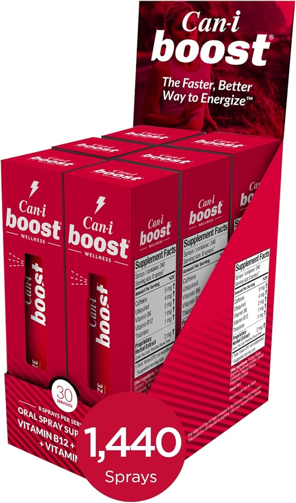 Can-i Boost Duševno energijo v 15 Minute s hitrim delovanjem Energy Spray za delavce Shift, EMS, Policija, Medicinske sestre, in Potujoči strokovnjaki 6 Pack, 180 Servings