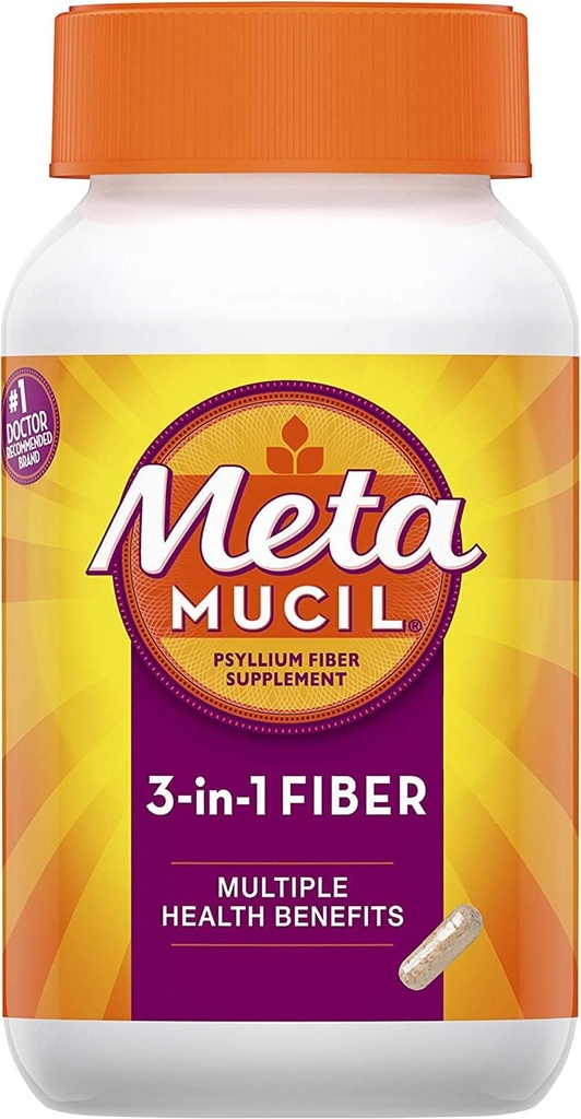 Meta Mucil 3 in 1 MultiHealth Fiber Supplement Capsules - 100 Capsules, Pack of 6