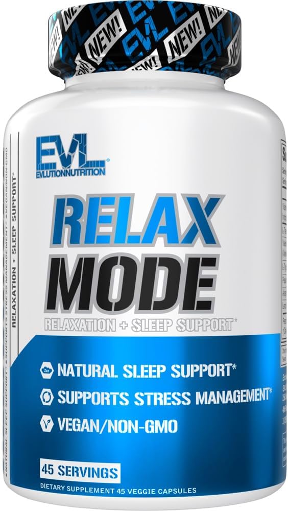 Evluition Nutrition RelaxMode - Apoio natural ao sono - com L-Theanina, Valerian Root Extract & More - Vegan & Non-GMO - Suplemento dietético - 45 Servings - 45 Cápsulas Veggie