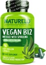 NATURALLO Vegaani B12 - Methyl B12 with Organic Spirulina - High Potency Vitamiini B12 1000 mcg Methylcobalamiini - Tukee tervettä mielialaa, energiaa, sydämen ja silmien terveyttä - 90 kapselia