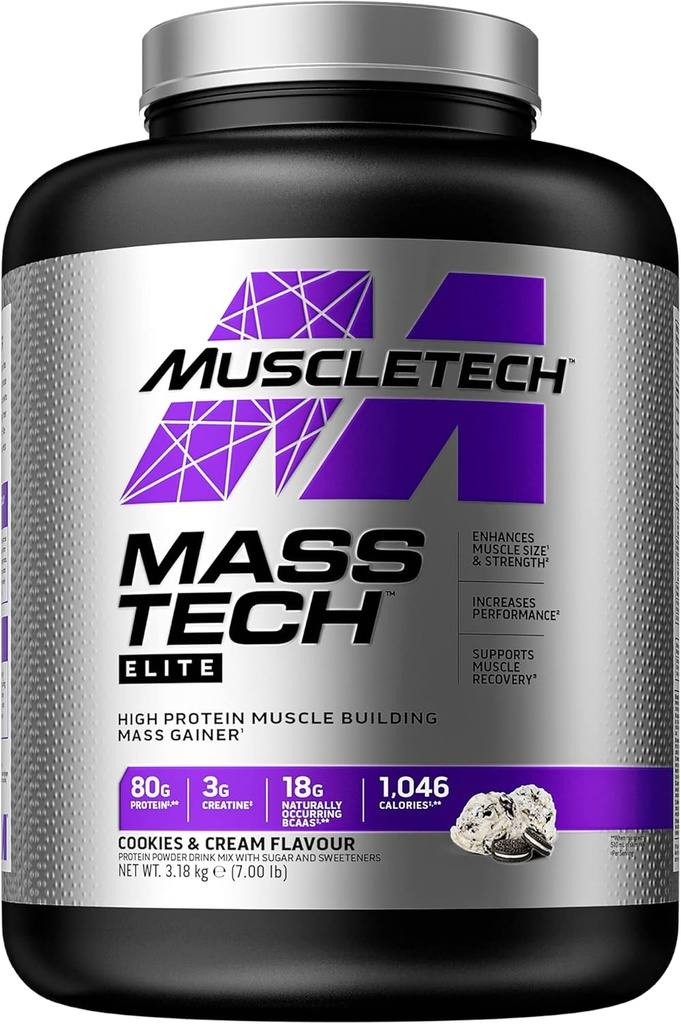 Mass Gainer Protein Powder MuscleTech Mass-Tech Mass Gainer Whey Protein Powder + Muscle Builder Protein Powder Creatine Supplements Cookies och Cream, 7 lbs (Package May Vary)