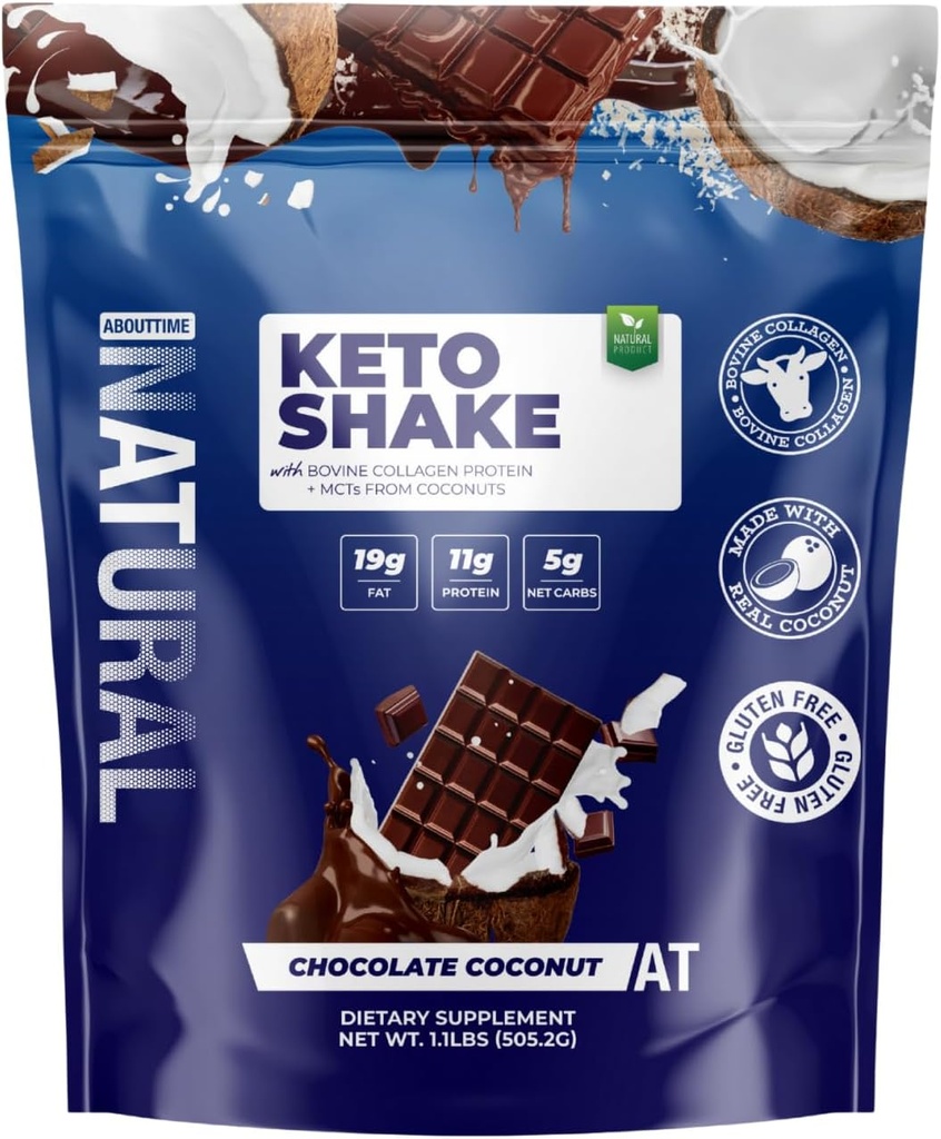Time Shake Chocolate Coconut Bovine Collagen protein + MCTs from Coconuts | 11g Protein, 19g Fat, 5g Net Carbs | Gluten-Free, Non-GMO, 12 Hizmet