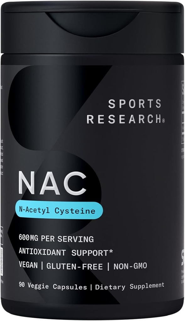 Idrettsforskning N-Acetyl L-cysteine (NAC) 600mg, 90 Veggie Kapsler - Vegan, ikke-GMO, Glutenfri.
