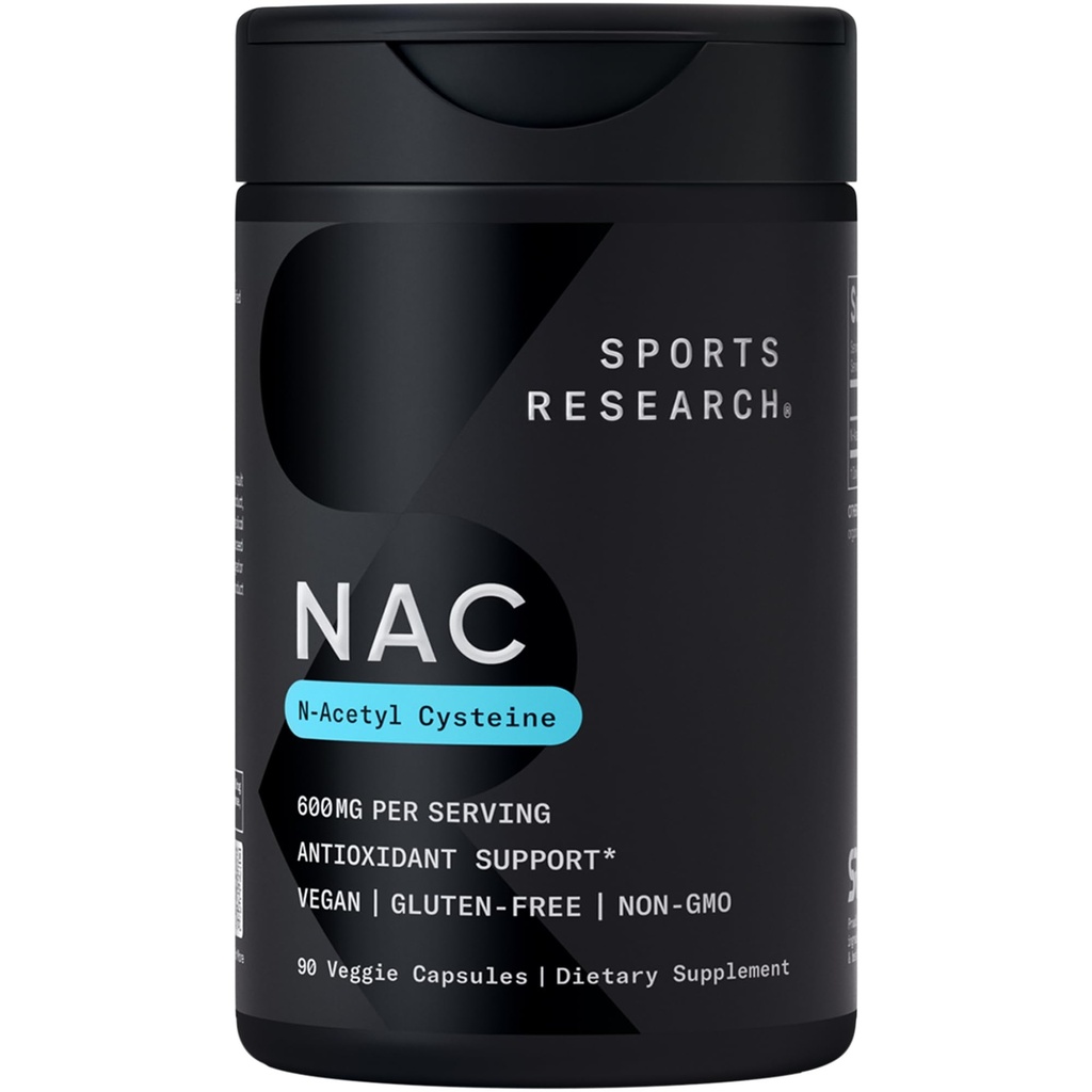 Sports Research Vegan NAC Supplement (N-Acetyl Cysteine) 600 mg - Supports Antioxidant Activity - NAC 600 mg - Non-GMO - 90 Capsules for Adults Daily Use