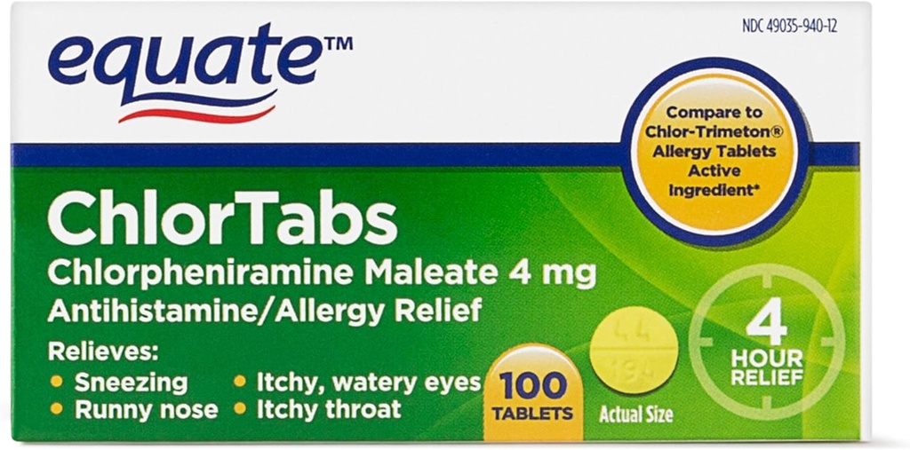 המונחים: Chlortabs Tablet Antihistamin (100 ct)