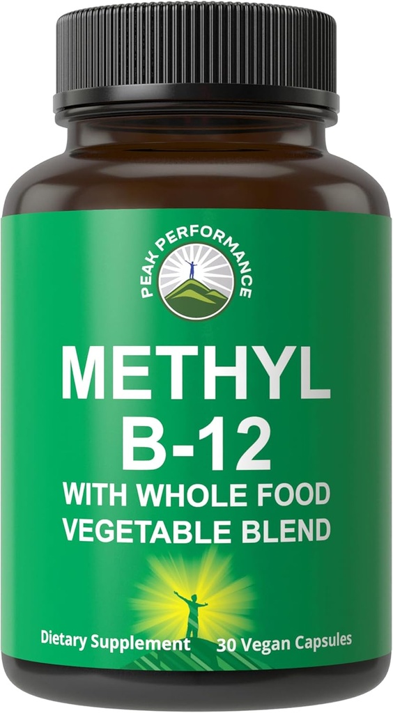 Metylu B12 Witamina + Whole Food Mieszanka 25 Warzywa i owoce dla Max Wchłanianie. Wegańska witamina B12 Methylcobalamina - Methyl B- 12 Supplement for Energy, Focus and Relief. 30 Day Supply kapsułki