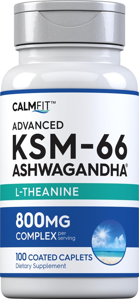 Piping Rock KSM-66 Ashwagandha Extract Supplement | 800mg Complex | 100 Caplets | Advanced Formula with L-Theanine | Vegan, Non-GMO, Gluten Free