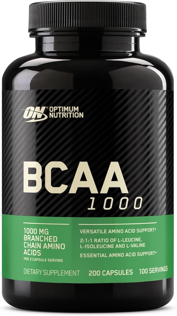 Optimum Nutrition Instantized BCAA Branched Chain Esticale Acids Capsules, 100mg, 200 Count