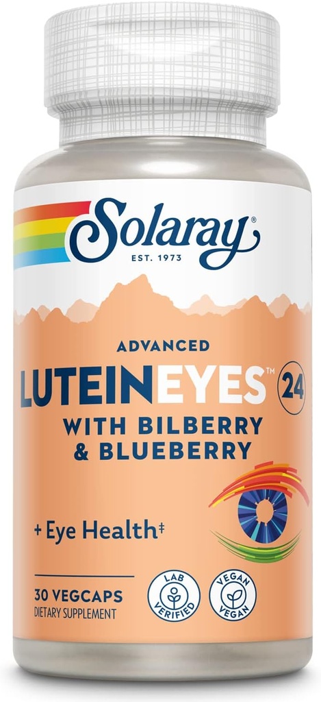 SOLARAY Advanced Lutein Eyes 24mg with Bilberry Extract and Blueberry Extract, Eye & Macalar Health Supppplying dari Marixanthin, Vegan, 30 grafings, 30 vecaps