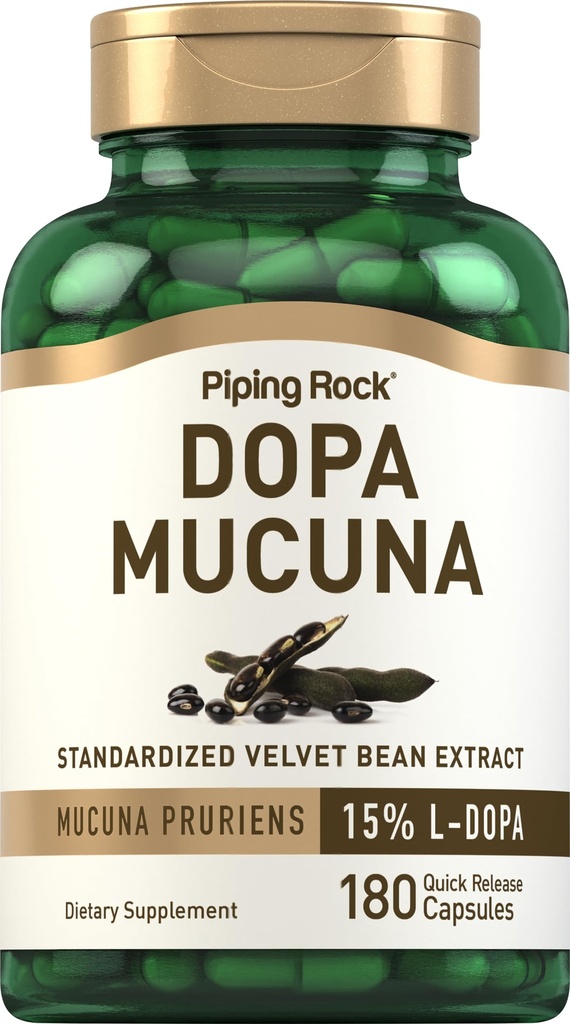 Piping Rock DOPA Mucuna Capsules | 180 Count | 15% L-DOPA | Mucuna Pruriens Extract | Non-GMO, Gluten Free Supplement