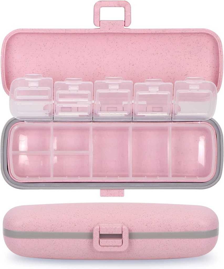 Naturetouch Pill Organizador, 7 Compartments Pill Box Portable Travel Medicine Organisation for Purse or Pocket 7 Day Pill Dispenser Storage Case with Lock for Vitamin Medicine
