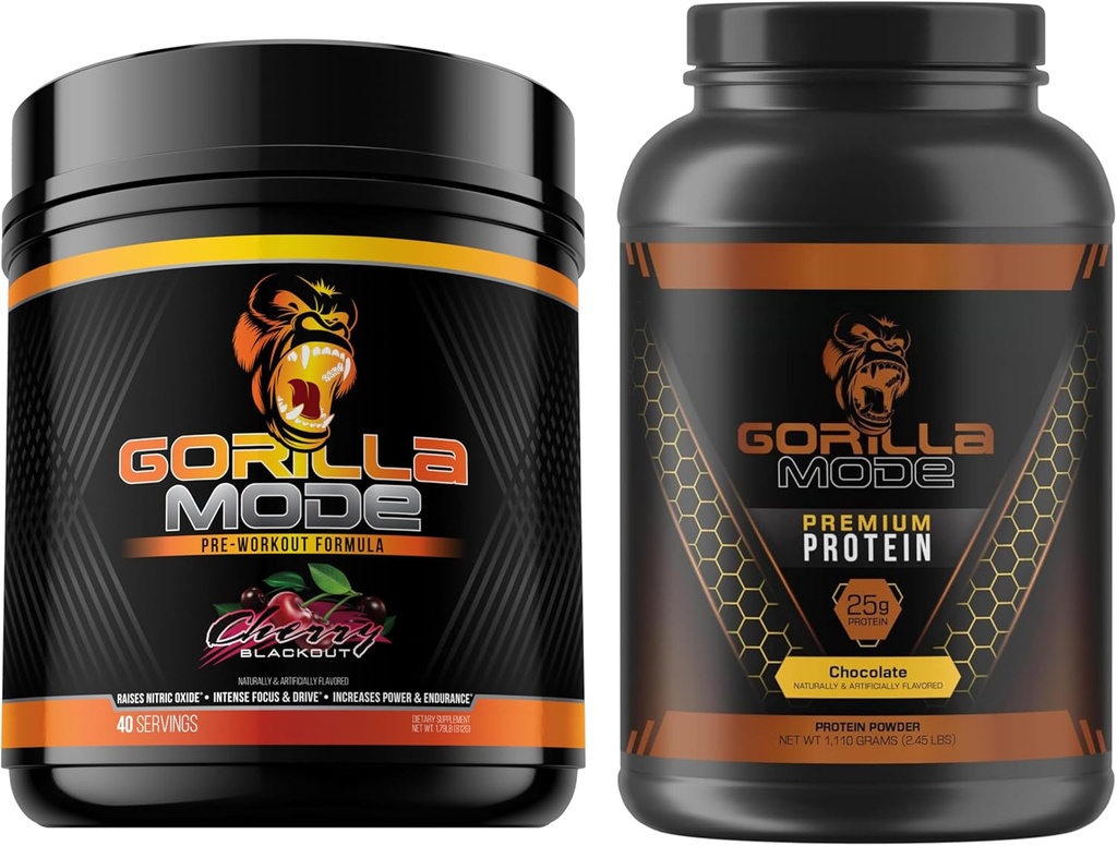 Gorilla Mind Pre Workout (Cherry) + Premium Whey Protein (Chocolate) - Pila osoa gehienezko lan-emaitzarako